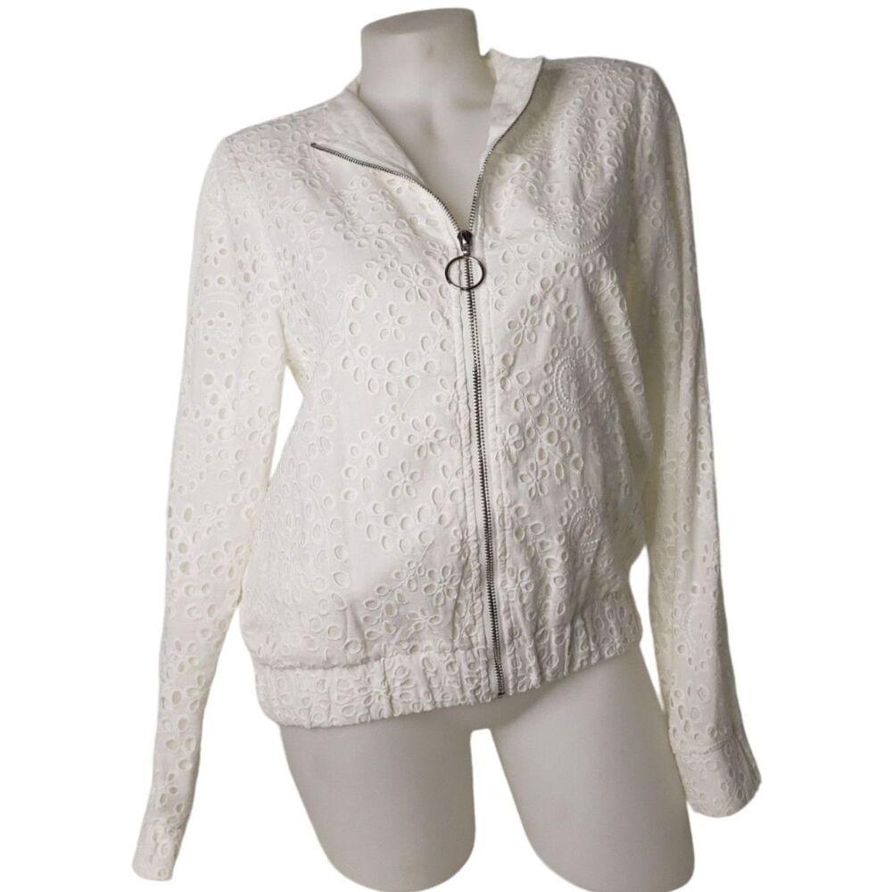 KENDALL & KYLIE White Eyelet Lace Zip Front Jacket Womens Size Small